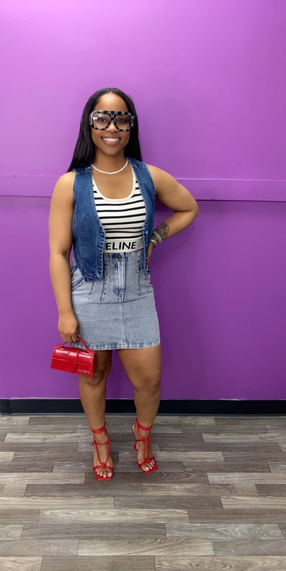 Denim side pocket mini