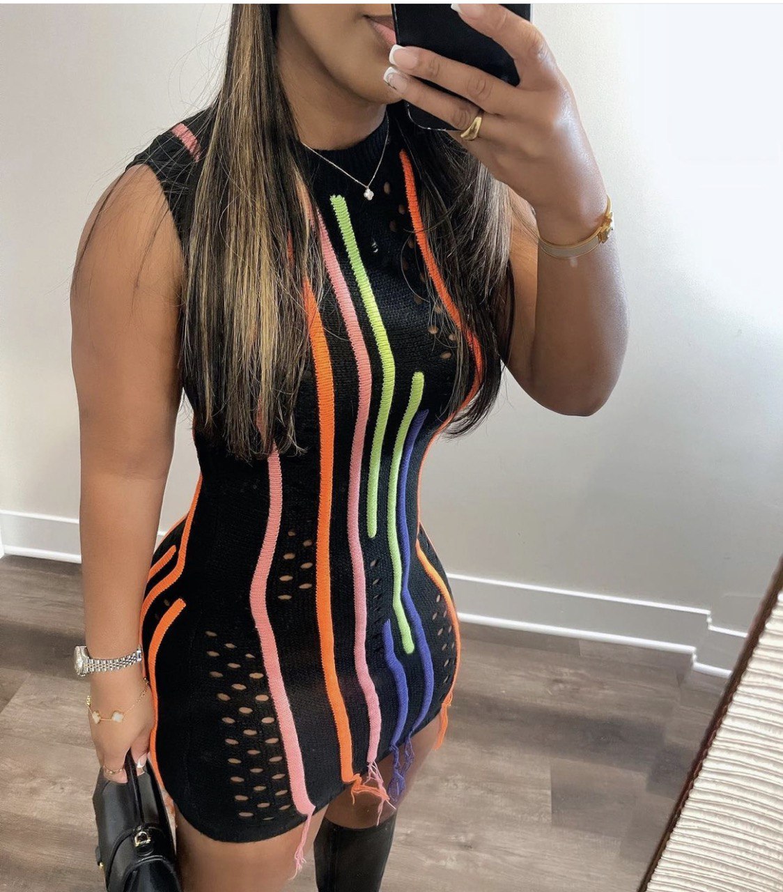 Stripe Fringe Knit Dress